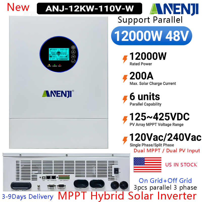 Off Grid Solar Inverter 48V 6000W - ANENJI Split-Phase 12KW 48V Hybrid-Solarwechselrichter Parallel-Wechselrichter